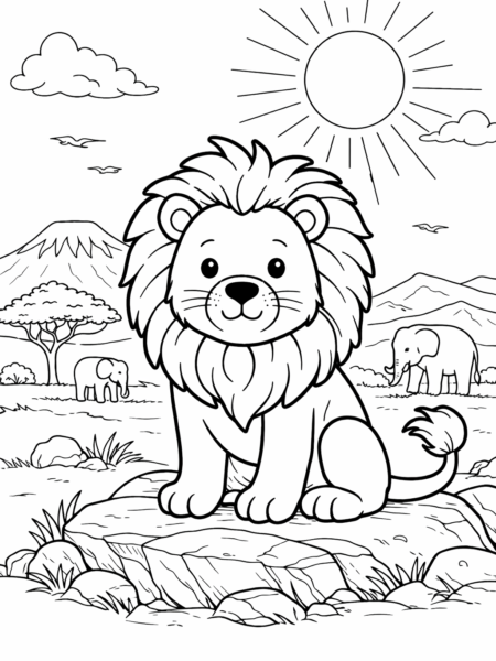 Coloriage petit lion souriant