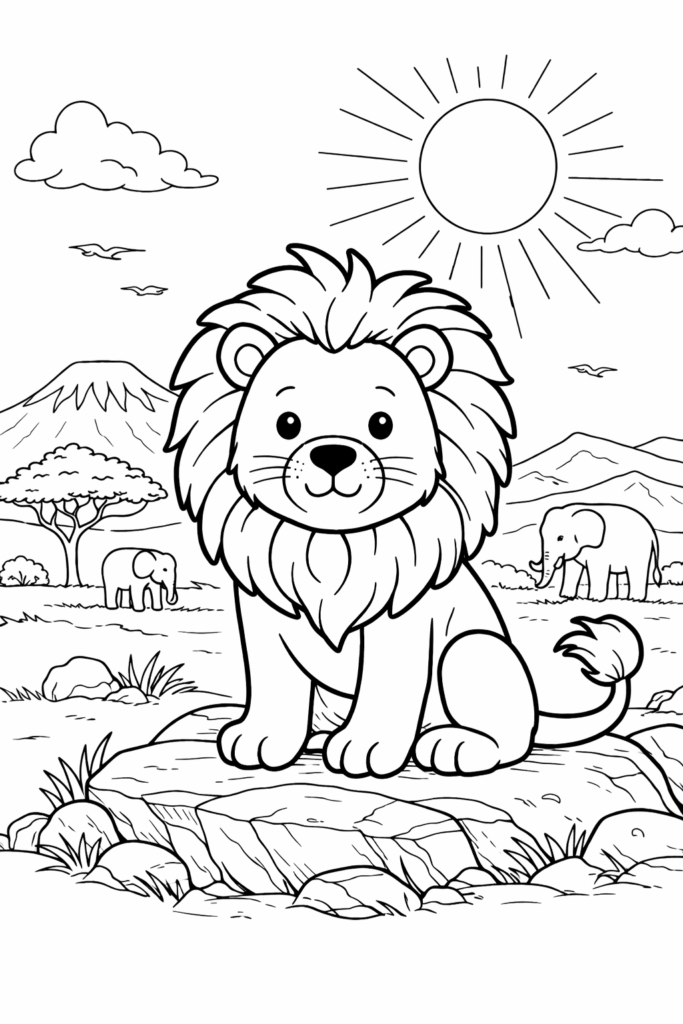 Coloriage petit lion souriant