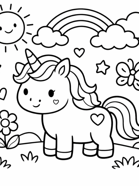 Coloriage licorne souriante