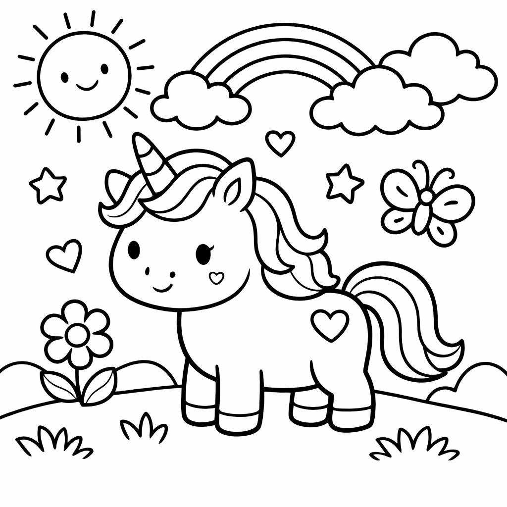 Coloriage licorne souriante