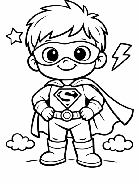 Coloriage petit super-héros souriant