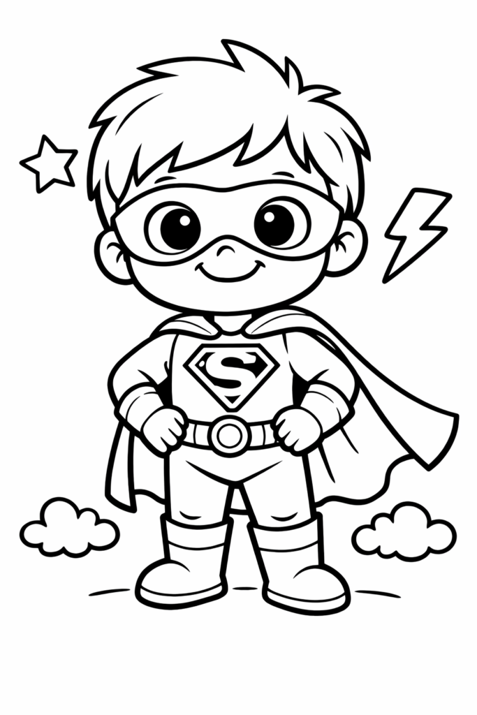Coloriage petit super-héros souriant